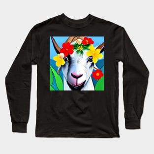 Goat and Flowers Long Sleeve T-Shirt